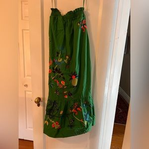 Anthropologie maxi cotton, embroidered strapless cotton dress